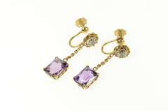 18K Yellow Gold Victorian Amethyst CZ Dangle Screw Back Earrings