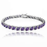 African Amethyst Tennis Bracelet with White Topaz Accents in Sterling Silver