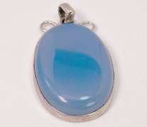 Large Milky Blue Stone Pendant Set in Sterling Silver
