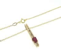 Romantic Oval Ruby Diamond Bar Pendant on Chain
