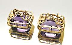 14 KT YELLOW GOLD AMETHYST EARRINGS.