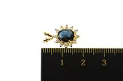 14K Yellow Gold 1.10 Ctw Natural Sapphire Diamond Halo Pendant