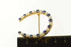 14K Yellow Gold Retro Syn. Sapphire Pearl Horse Shoe Lucky Pin/Brooch