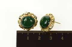 14K Yellow Gold Round Malachite Cabochon Retro Stud Earrings