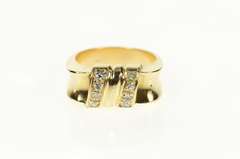 14K Yellow Gold 1940's Diamond Squared Ribbon Statement Ring
