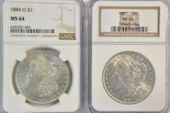 Near Gem BU 1884-O & 1887 Morgan Silver Dollars. NGC MS64