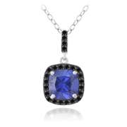 Sterling Silver 2.75ct Simulated Tanzanite & Black Spinel Square Necklace