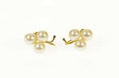 14K Yellow Gold Pearl Clover Shamrock Screw Back Earrings