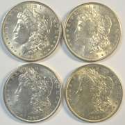 4 Frosty-white BU 1889-P Morgan Silver Dollars