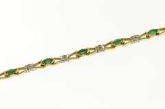 10K Yellow Gold Marquise Emerald Diamond Classic Tennis Bracelet