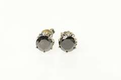 14K White Gold 1.40 Ctw Black Diamond Solitaire Stud Earrings