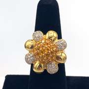 Fantastic 18kt Yellow Gold Citrine and Diamond Flower Style Ring