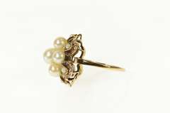 14K Yellow Gold 1950's Ornate Pearl Cluster Cocktail Ring