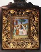 Magnificent Antique Very Rare Russian Icon.   ARTIST THE TRINITY WITH GILT FRAME AND BOX (RUSSIAN ICON)