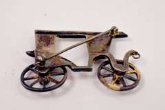 Whimsical Sterling Silver Horse Carriage Brooch with Multi-Colored Crystal Accents
