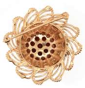 Entrancing 14kt YG Garnet & Pearl Flower Brooch with Openwork Petals