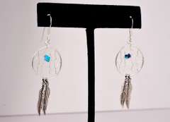 Dazzling Sterling Silver Native American Dream Catcher Necklace and Earring Set with Turquoise Accents