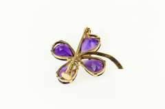 14K Yellow Gold Retro Syn. Amethyst Clover Shamrock Pin/Brooch