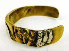 Signed Brutalist Sterling, Copper, Brass Cuff Bracelet