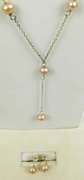 Sterling Pink Pearls Y Necklace & Earrings
