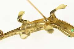 14K Yellow Gold Emerald Eyed Lizard Textured Gecko Pin/Brooch