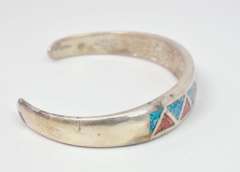 Colorful Native American Coral and Turquoise Bracelet. Signatured.