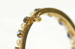 14K Yellow Gold Retro Syn. Sapphire Pearl Horse Shoe Lucky Pin/Brooch