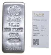 PAMP SUISSE 1000 Grams .999 Fine Silver Bar - COA Kilo