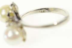 14K White Gold Retro Ornate Two Pearl Statement Bypass Ring