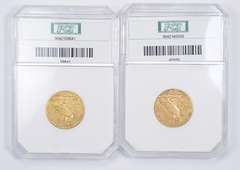 Lot (2) 1910 & 1911 $5.00 Indian Head Gold Half Eagles - Graded PCI
