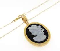 Handsome Cameo Pendant w Black Background on Chain