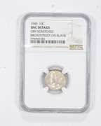 UNC Details 1945 Mercury Dime OBV Scratched Broadstruck On Blank - NGC