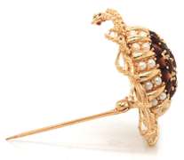 Entrancing 14kt YG Garnet & Pearl Flower Brooch with Openwork Petals