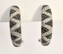 Tasteful J Hoop Black and White Dia. Earrings