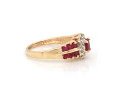 Beautiful Yellow Gold Ruby and Diamond Halo Ring