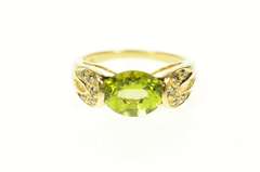 14K Yellow Gold Oval Peridot Green Diamond Accent Statement Ring