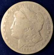 1891-CC Morgan Silver Dollar, Circulated.
