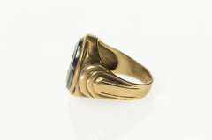 10K Yellow Gold Ornate Carved Hematite Intaglio Retro Ring