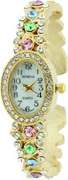 Ladies Geneva & Gemstone Cuff Watch, 18kt Gold Plated