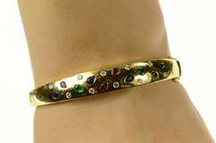 18K Yellow Gold 1.54 Ctw Diamond Emerald Ruby Bangle Bracelet