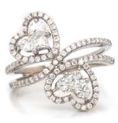 Pleasing White Gold Diamond Double Heart Mixed Cut Ring