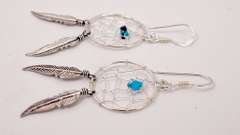 Dazzling Sterling Silver Native American Dream Catcher Necklace and Earring Set with Turquoise Accents
