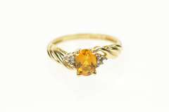 14K Yellow Gold Oval Citrine Diamond Accent Classic Ring