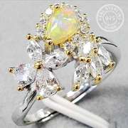 GENUINE AUSTRALIAN OPAL & CZ 925 STERLING SILVER ADJUSTABLE RING