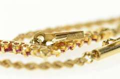 14K Yellow Gold Chevron Ruby Diamond Pendant Rope Chain Necklace