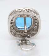 Powerful White Gold Cushion Blue Topaz and Diamond Earrings
