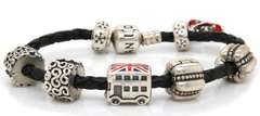Playful Group of Pandora Charms with Leather Bracelet
