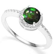 2/3 CT CREATED BLACK OPAL & DIAMOND 925 STERLING SILVER COCKTAIL RING