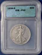1938-D Walking Liberty Half Dollar ICG F12.