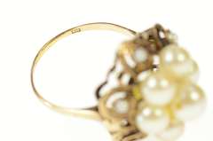 14K Yellow Gold 1950's Ornate Pearl Cluster Cocktail Ring